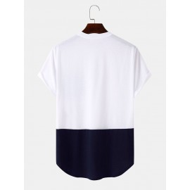 Mens Ethnic Matching Chest Pocket Curved Hem Short Sleeve T-Shirts