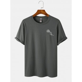 Mens Rose Chest Print Short Sleeve 100% Cotton T-Shirt