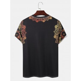 Mens Ombre Star & Moon Print Ethnic Style Short Sleeve T-Shirts