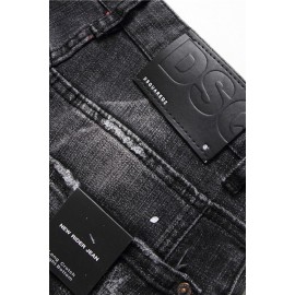 Men's Washed Pattern Patchwork Buttons Distressed Jeans