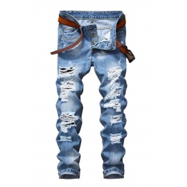 Blue Wash Distressed Slim-fit Men's Jeans