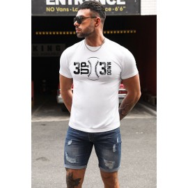 White Baseball Letter Graphic Print Sheath Men's T Shirt