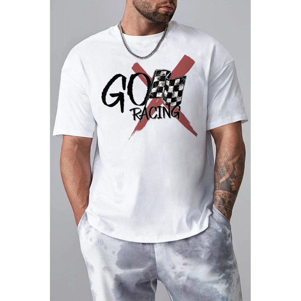 White Go Racing Mens Graphic T Shirt