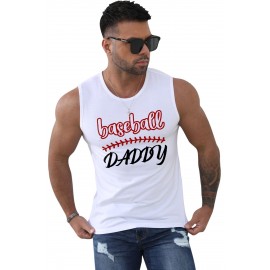 White Baseball Daddy Graphic Print Crew Neck Men's Tank Top