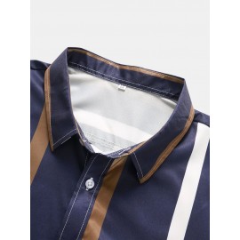 Mens Vertical Striped Button Up Casual Short Sleeve Shirts