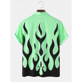Mens Abstract Flame Print Button Up Short Sleeve Shirt