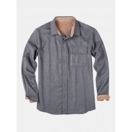 Mens Flannel Solid Button Up Pocket Basics Long Sleeve Shirts