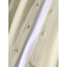 Mens Patchwork Letter Embroidered 100% Cotton Casual Long Sleeve Shirts