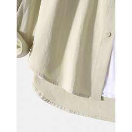 Mens Patchwork Letter Embroidered 100% Cotton Casual Long Sleeve Shirts